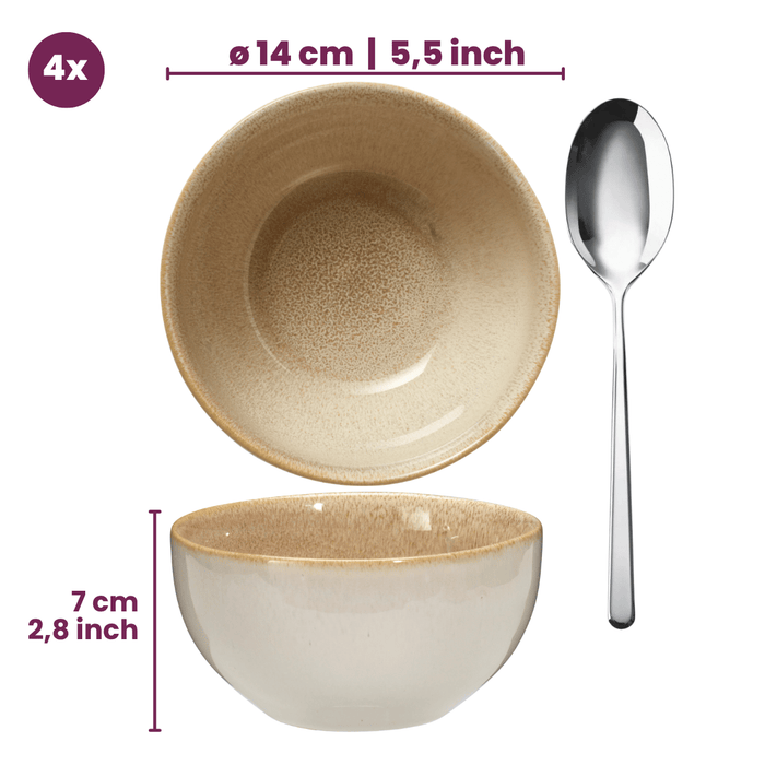 Cookinglife Serviesset Serene Zand 12-delig / 4 personen - 4 dinerborden, 4 ontbijtborden en 4 kommen