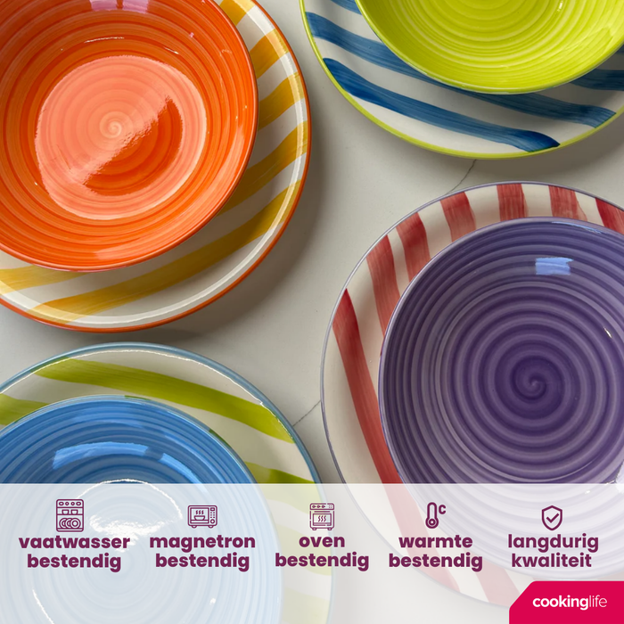 Cookinglife Serviesset Summer Vibes 18-delig / 6 personen - 6 dinerborden, 6 ontbijtborden en 6 diepe borden