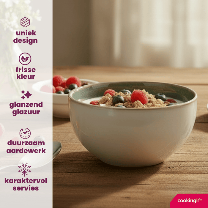 Cookinglife Soepkommen / Kommen Serene Green ø 14 cm - Aardewerk - 4 Stuks