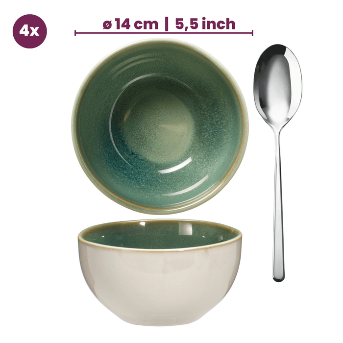 Cookinglife Soepkommen / Kommen Serene Green ø 14 cm - Aardewerk - 4 Stuks