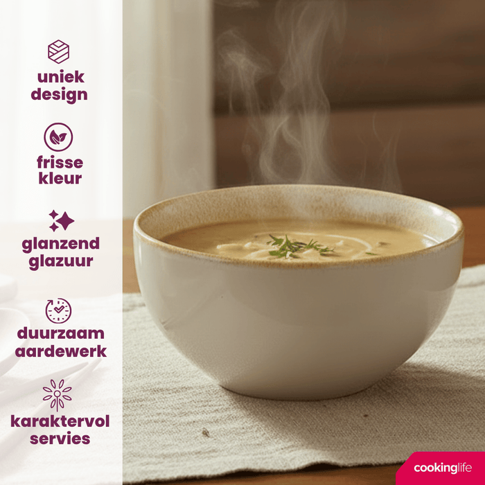 Cookinglife Soepkommen / Kommen Serene Zand ø 14 cm - Aardewerk - 4 Stuks
