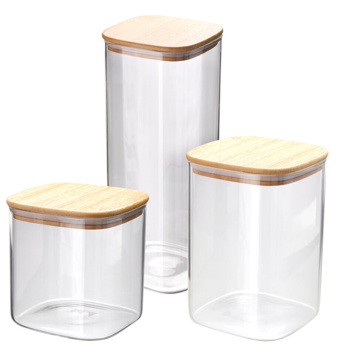Cookinglife Voorraadpotten set - Glas Bamboe Deksel - Bewaren Droge Ingredienten - 3 stuks