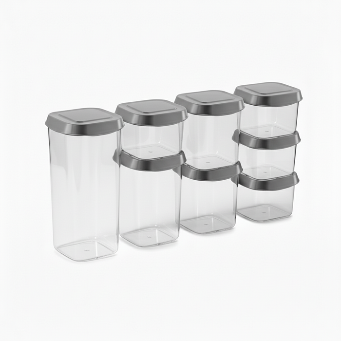 Cookinglife Voorraadpotten set - Met Grijze Deksels - 8 stuks