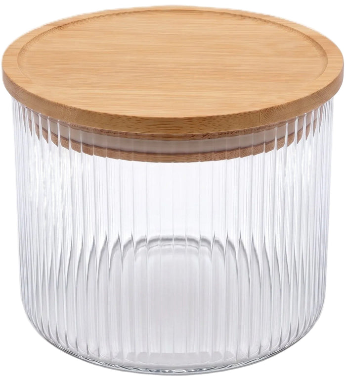 Cookinglife Voorraadpotten set Lines - Glas met Bamboe Deksel - ø 11 cm - 600 ml - 3 stuks