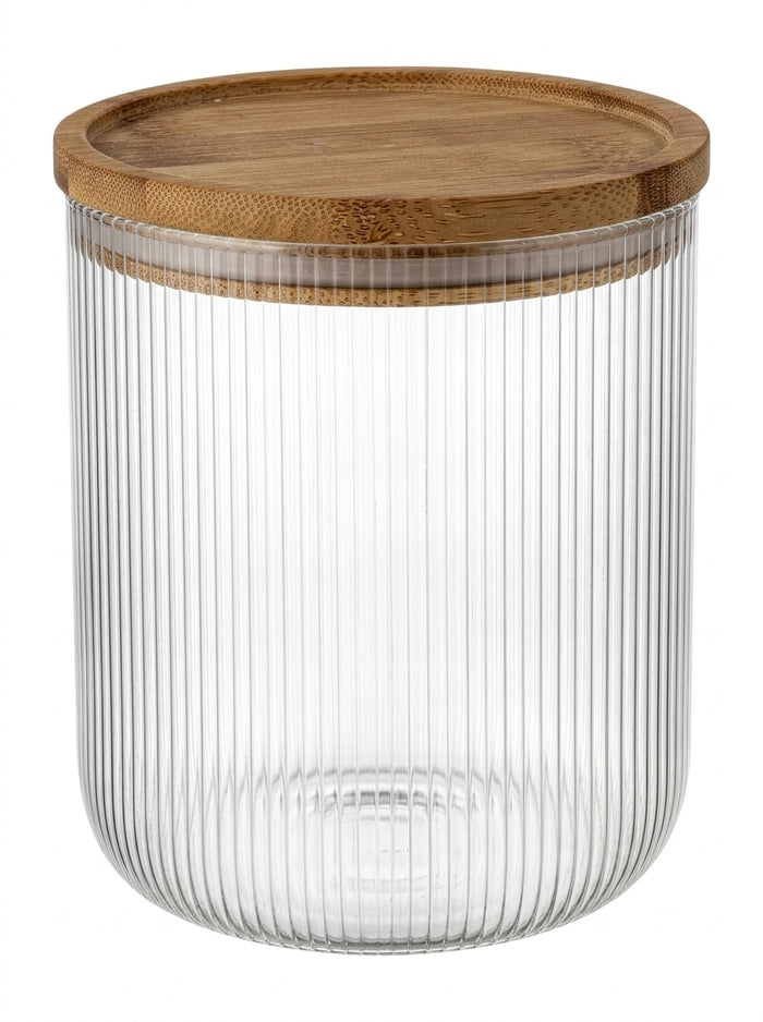 Cookinglife Voorraadpotten set Lines - Glas met Bamboe Deksel - ø 11 cm - 980 ml - 3 stuks