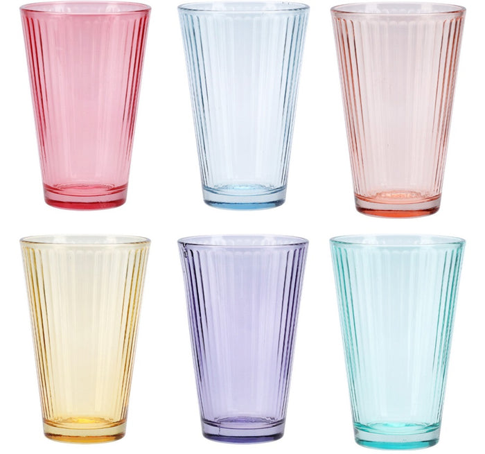 Cookinglife Waterglazen 300 ml Glas - Set van 6 Kleurige Drinkglazen