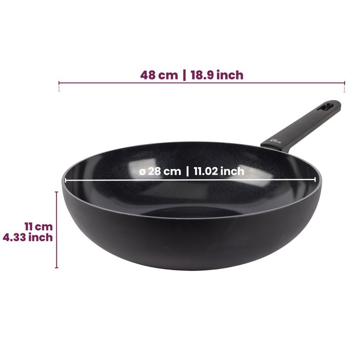 Cookinglife Wokpan Black Cera ø 28 cm - geschikt voor alle warmtebronnen - keramische anti-aanbaklaag