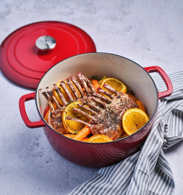 Cosy & Trendy Braadpan met deksel Fontestic Gietijzer Traditional Red ø 24 cm / 4.6 Liter - geëmailleerde anti-aanbaklaag
