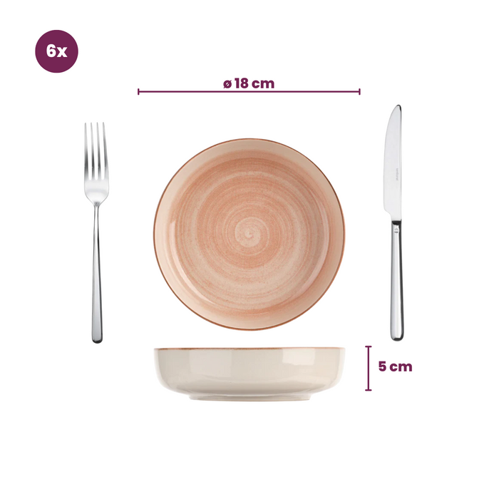 Cosy & Trendy Diepe Borden / Pastaborden Baltic Peach ø 18 cm - 6 stuks