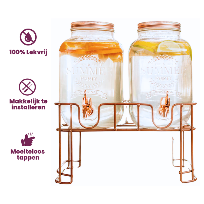 Cosy & Trendy Drankdispenser met houder - Koper - 2 x 3 liter