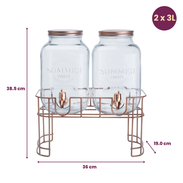 Cosy & Trendy Drankdispenser met houder - Koper - 2 x 3 liter