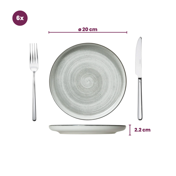 Cosy & Trendy Ontbijtborden / Dessertborden - Baltic Grey ø 20 cm - 6 stuks