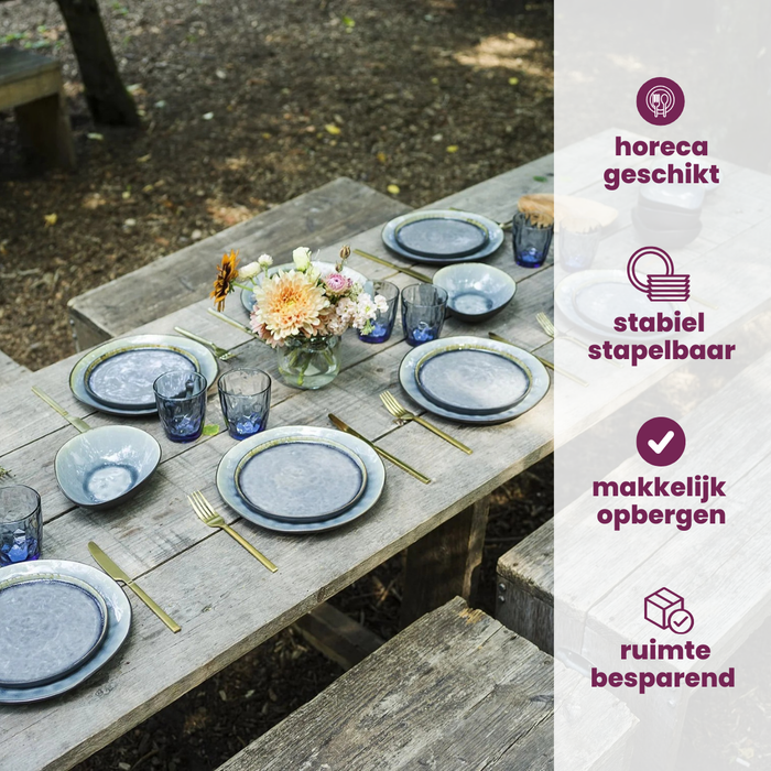 Cosy & Trendy Ontbijtborden / Dessertborden Organic - Laguna Blue Grey - 20 x 16 cm - 4 Stuks