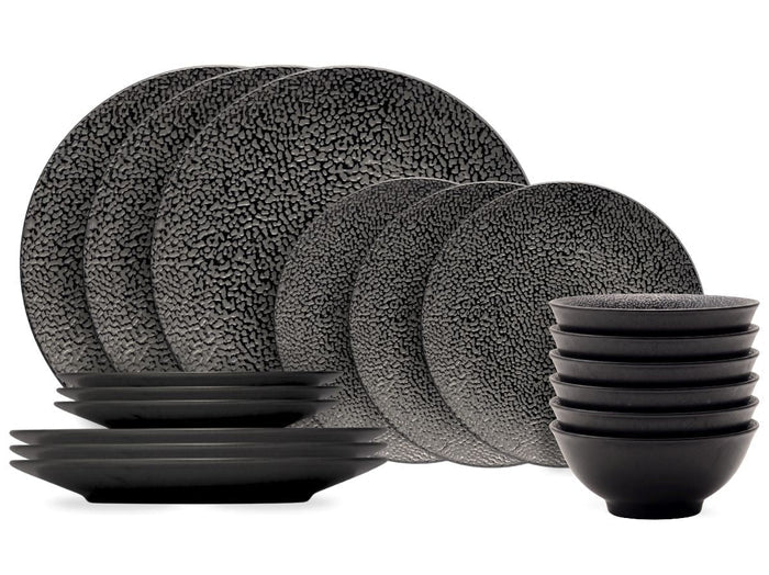 Cosy & Trendy Serviesset Candy Black 18-delig / 6 personen - 6 dinerborden, 6 ontbijtborden en 6 kommen