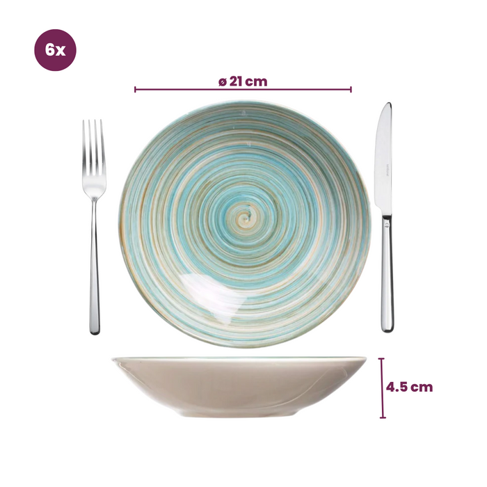 Cosy & Trendy Serviesset Turbolino - Blauw 24-delig / 6 personen - 6 dinerborden, 6 diepe borden, 6 ontbijtborden en 6 mokken