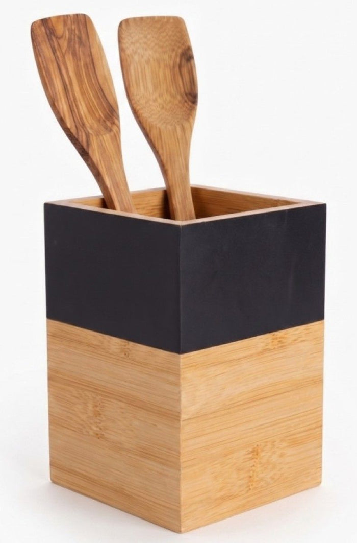 Cosy & Trendy Spatelpot Black & Wood - 10 x 10 x 14.5 cm
