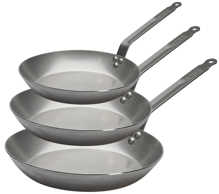 De Buyer Koekenpannenset Lyonnaise Carbone Plus 3-delig - Plaatstaal - ø 20, 24 & 28 cm - zonder anti-aanbaklaag