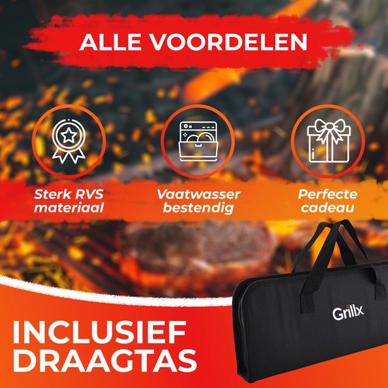 GrillX BBQ Accessoires Gereedschapset - BBQ Tang, Spatel, Vork, Borstel - Complete Barbecue Tools Set