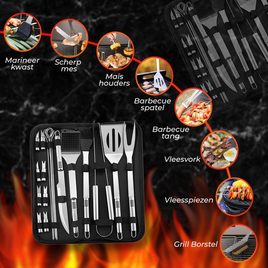 GrillX BBQ Accessoires Gereedschapset - BBQ Tang, Spatel, Vork, Borstel - Complete Barbecue Tools Set