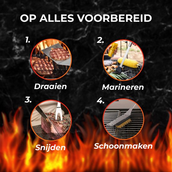 GrillX BBQ Accessoires Gereedschapset - BBQ Tang, Spatel, Vork, Borstel - Complete Barbecue Tools Set