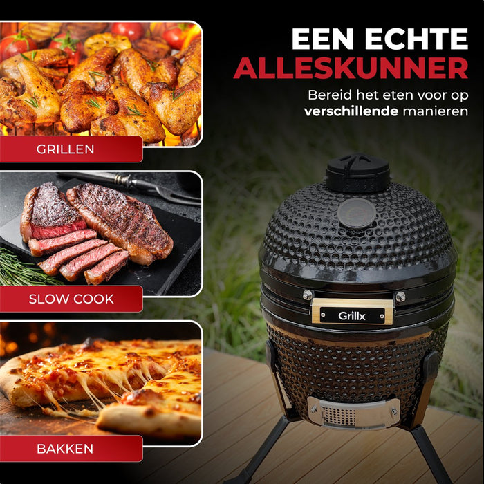 GrillX Kamado Barbecue - 13 Inch - Inclusief Opberghoes - Barbecue Egg - Houtskool Barbecue - Zwart - Ø 27 cm