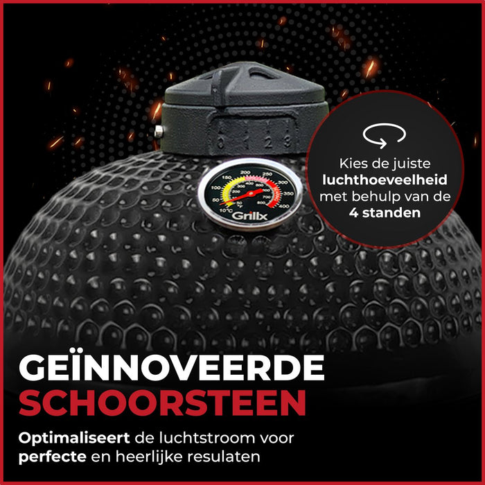 GrillX Kamado Barbecue - 13 Inch - Inclusief Opberghoes - Barbecue Egg - Houtskool Barbecue - Zwart - Ø 27 cm