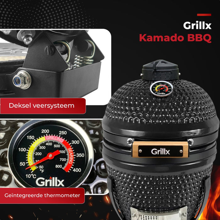 GrillX Kamado Barbecue - 13 Inch - Inclusief Opberghoes - Barbecue Egg - Houtskool Barbecue - Zwart - Ø 27 cm