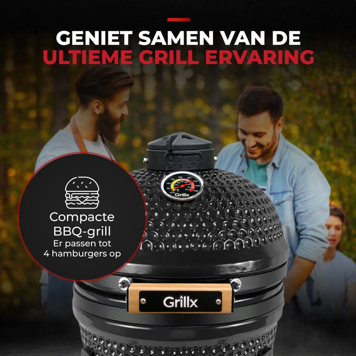 GrillX Kamado Barbecue - 13 Inch - Inclusief Opberghoes - Barbecue Egg - Houtskool Barbecue - Zwart - Ø 27 cm