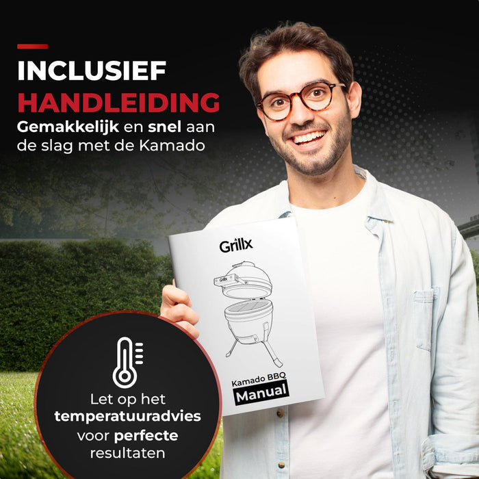 GrillX Kamado Barbecue - 13 Inch - Inclusief Opberghoes - Barbecue Egg - Houtskool Barbecue - Zwart - Ø 27 cm