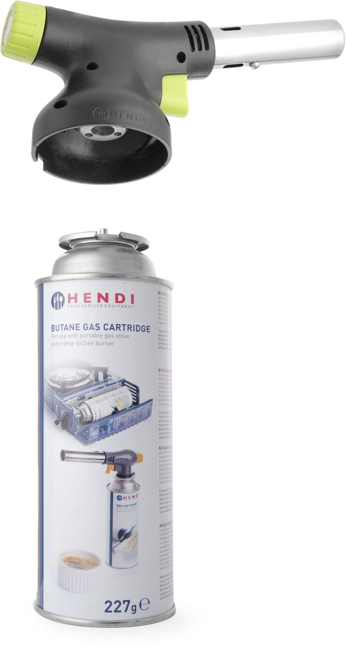 Hendi BBQ Aansteker / Creme Brulee Brander / Koksbrander - met gasbus + Extra Butaan Gas Navullingen - 4 Stuks