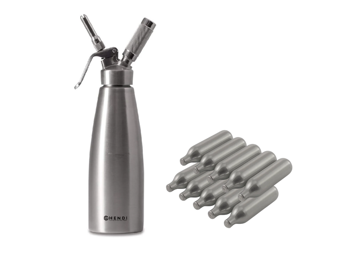 Hendi Slagroomspuit RVS 1 Liter + Slagroompatronen 10 Stuks