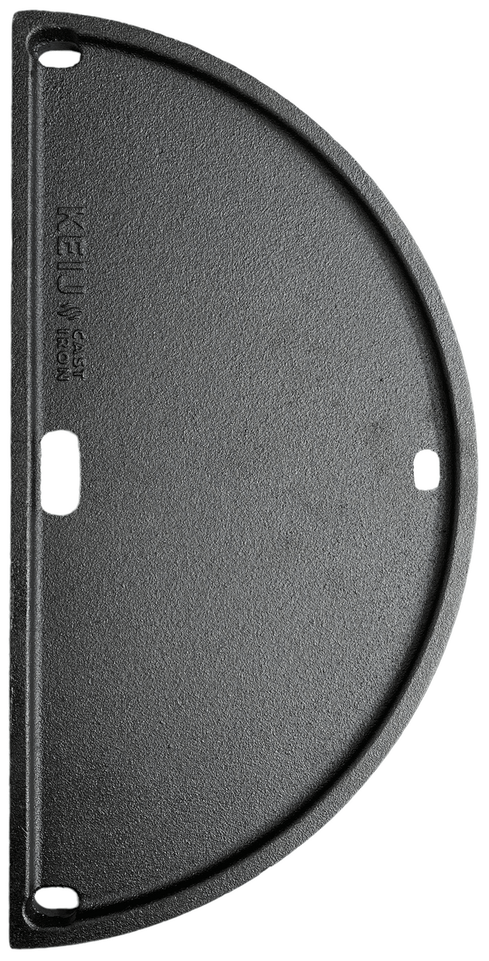 Keij Kamado Halve Maan Grillplaat / Plancha Compact - Geëmailleerd Gietijzer - 2-zijdig - 33 cm - voor 15 inch Kamado's - Universeel