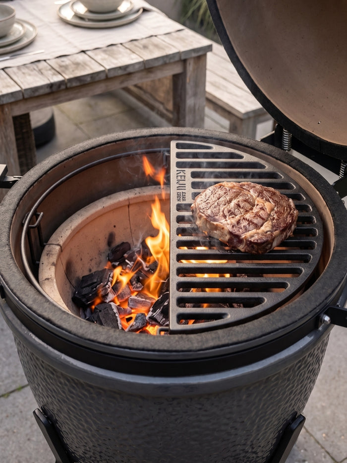 Keij Kamado Halve Maan Rooster Compact - Geëmailleerd Gietijzer - 33 cm - voor 15 inch Kamado's - Universeel