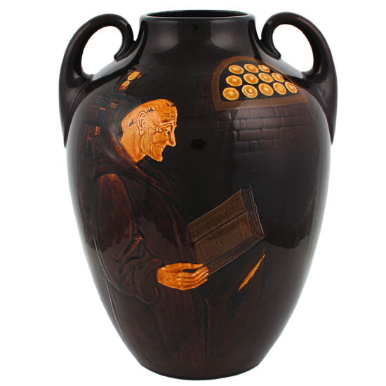 LARGE VASE DOUBLE HANDLE MONK READING 11.5"