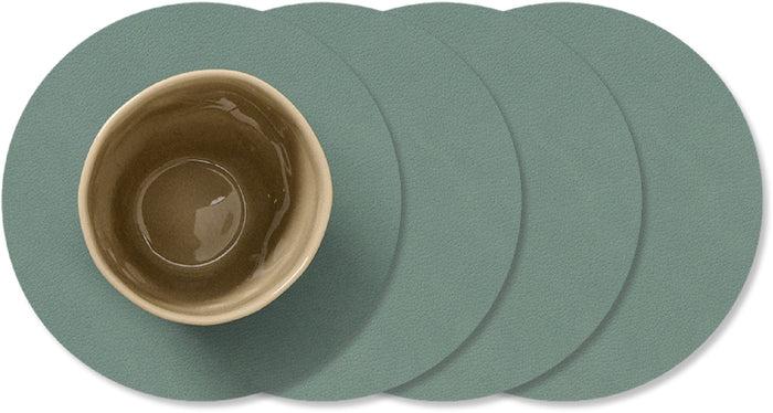 LIND DNA Onderzetters Nupo - Leer - Pastel Green - ø 10 cm - 4 Stuks