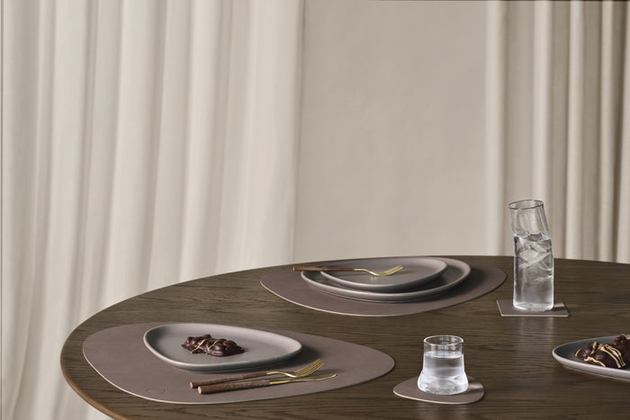 LIND DNA Onderzetters Nupo - Leer - Truffle - 13 x 11 cm - 4 Stuks