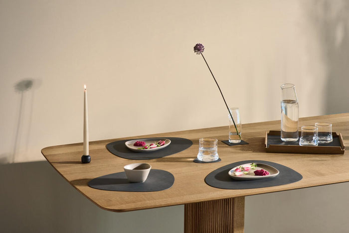 LIND DNA Placemats Nupo - Leer - Anthracite - Curved - 44 x 37 cm - 2 Stuks