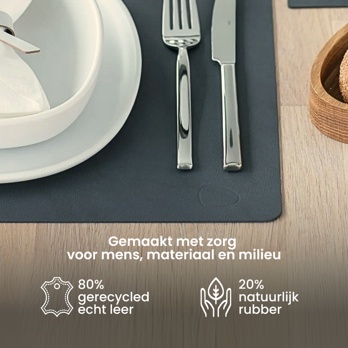 LIND DNA Placemats Nupo - Leer - Dark Blue - 45 x 35 cm - 2 Stuks