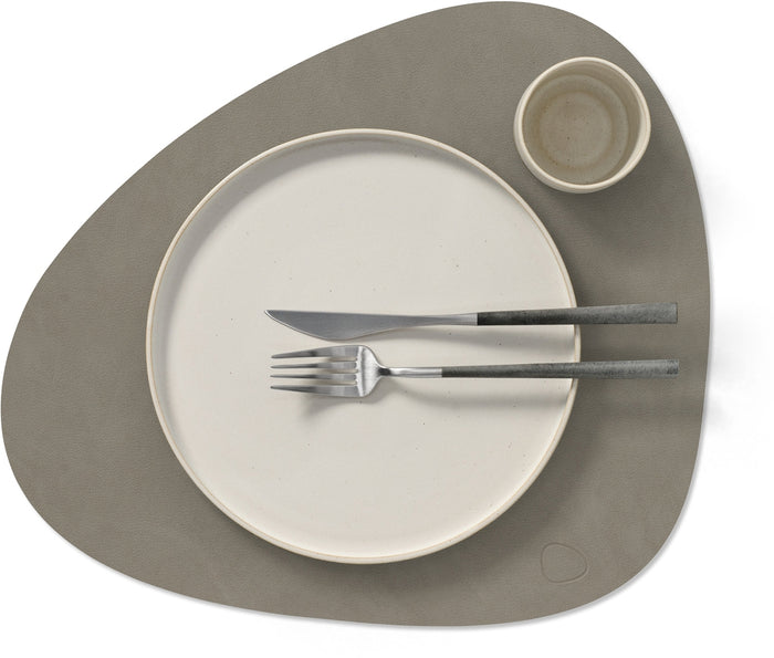 LIND DNA Placemats Nupo - Leer - Flint Grey - Curved - 44 x 37 cm - 2 Stuks