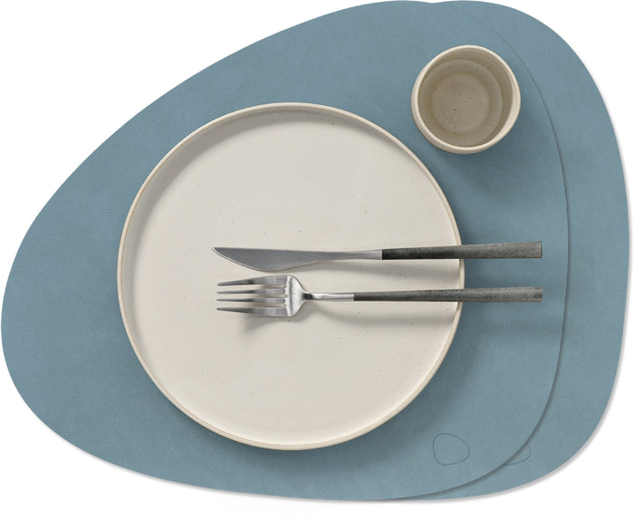 LIND DNA Placemats Nupo - Leer - Light Blue - Curved - 44 x 37 cm - 2 Stuks