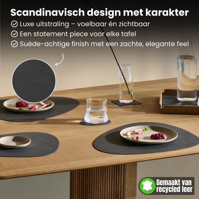 LIND DNA Placemats Nupo - Leer - Light Grey - Curved - 44 x 37 cm - 2 Stuks