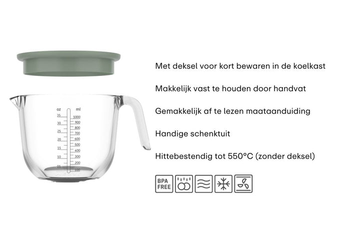 Mepal Glazen Maatbeker Chef It Nordic Sage - met Deksel - 1 liter