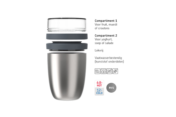 Mepal Thermos Yoghurt Beker / Muesli Beker / Lunchpot Ellipse Nordic Sage - 500 ml + 200 ml