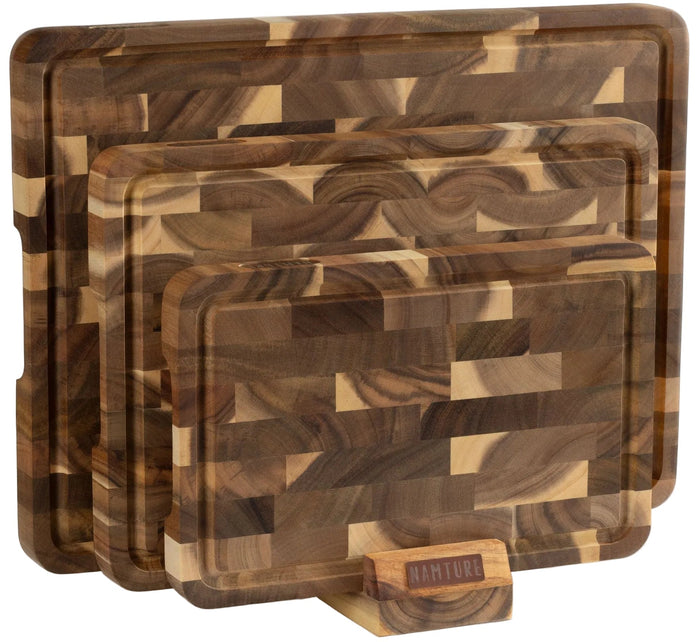 Namture Houten Snijplankenset Acacia Kopshout 3-delig - M, L & XL - Houten Snij- en Bereidingsplanken