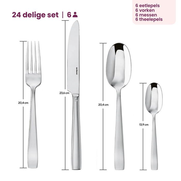 Sambonet Bestekset Flat - Zwart - 24 delig / 6 personen