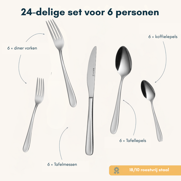 Sola Bestekset Florence - 18/10 RVS - 24 delig / 6 personen