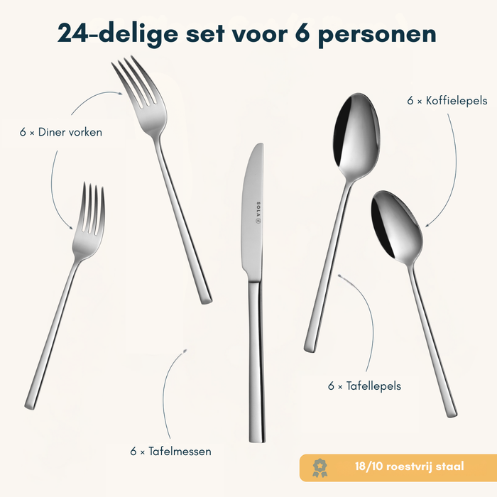 Sola Bestekset Luxor - 18/10 RVS -  24 delig / 6 personen