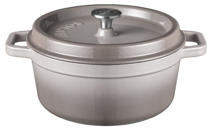 Sola Braadpan met deksel Gietijzer - Grijs - ø 24 cm / 3.2 Liter - geëmailleerde anti-aanbaklaag