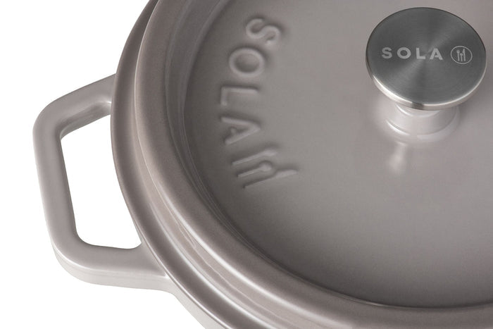 Sola Braadpan met deksel Gietijzer - Grijs - ø 28 cm / 5 Liter - geëmailleerde anti-aanbaklaag