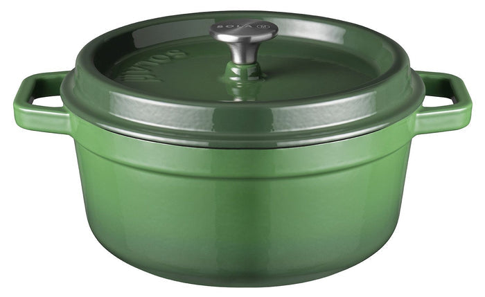 Sola Braadpan met deksel Gietijzer - Groen - ø 24 cm / 3.2 Liter - geëmailleerde anti-aanbaklaag